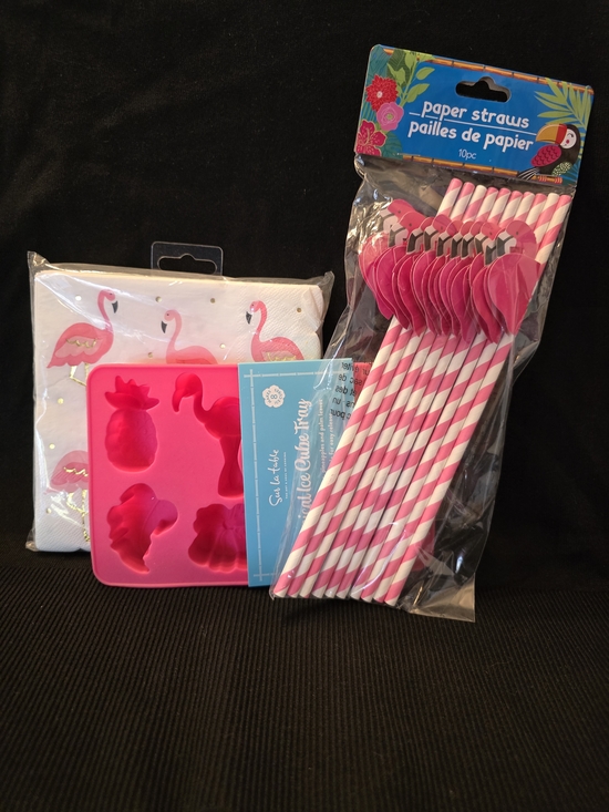 Other - 3 Pc Party Flamingo Pink Drink Set! - Ice Cube Tray, Paper Straws, & Napkins